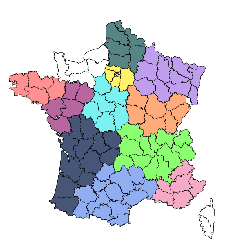 Carte des section Bouclier Bleu France