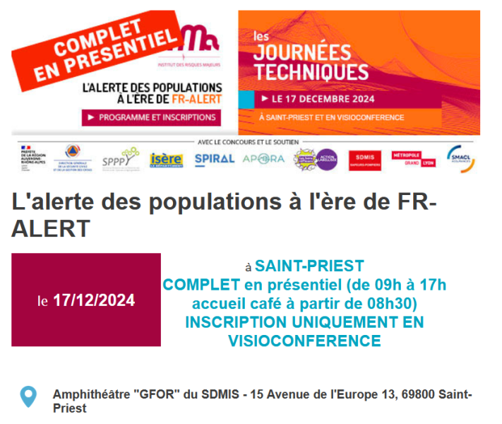 Journée technique IRMa « L'alerte des populations à l'ère de FR-ALERT » le 17 décembre 2024